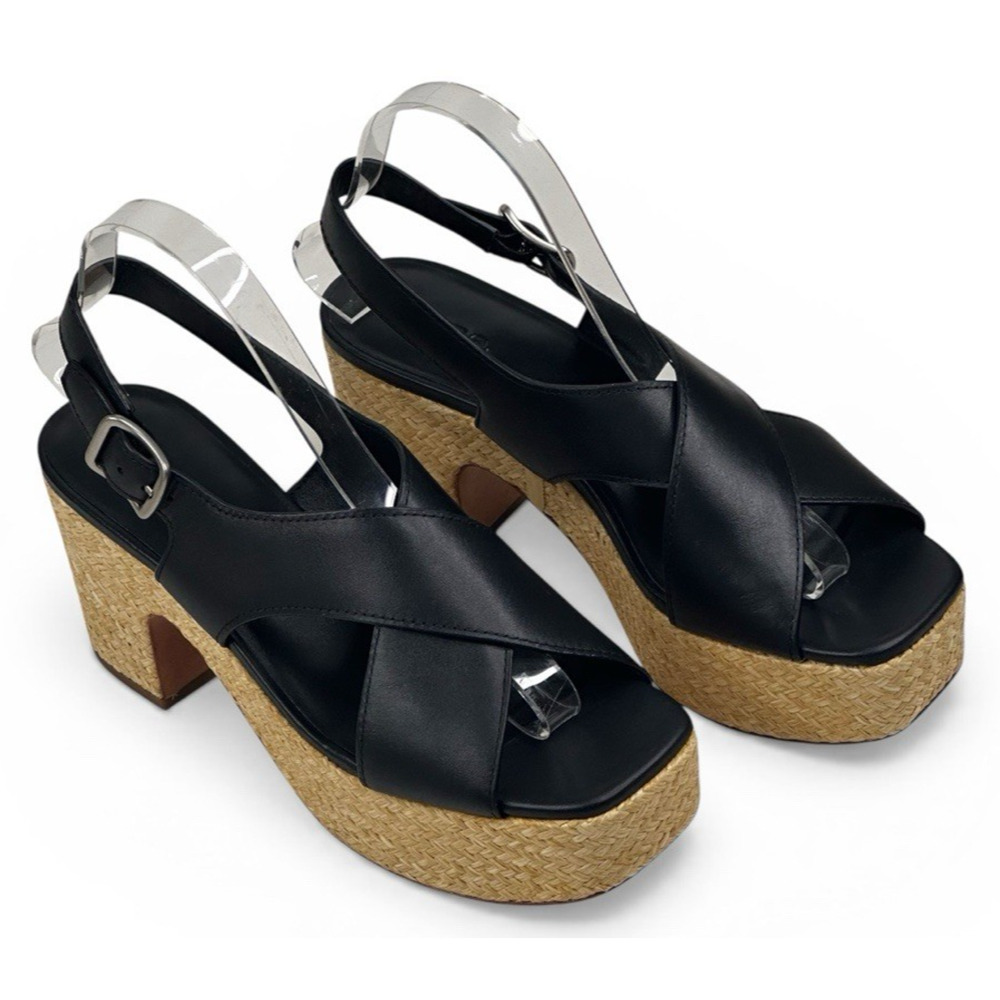 Vince Clementina Black Leather Platform Slingback Sandal Womens 8.5M New $350